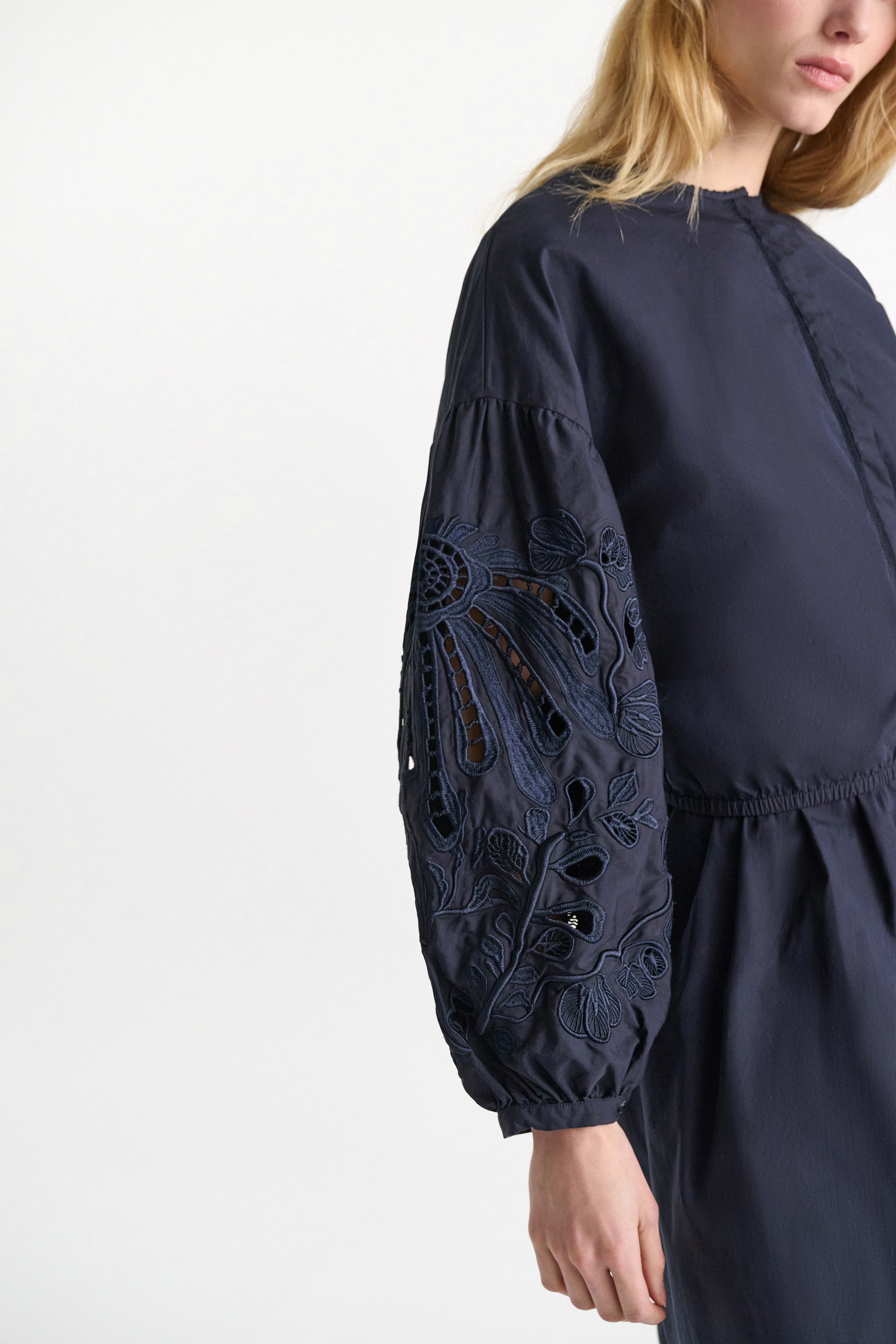 Dorothee Schumacher Cotton blouse with broderie anglaise embroidery dark navy